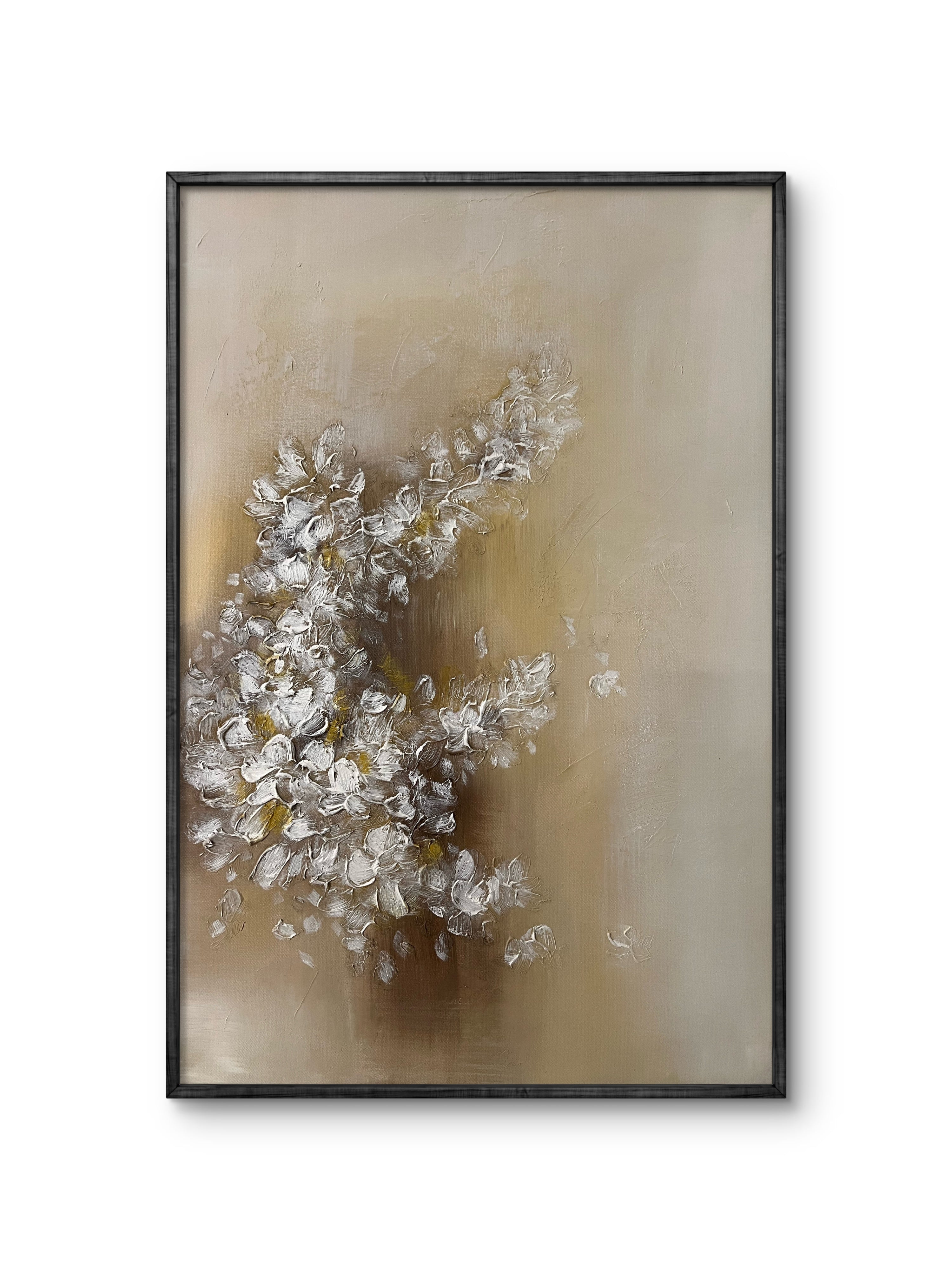 Soft Bloom Texture / Textured Floral Canvas Wall Art in Soft Beige & White | Modern Home Décor