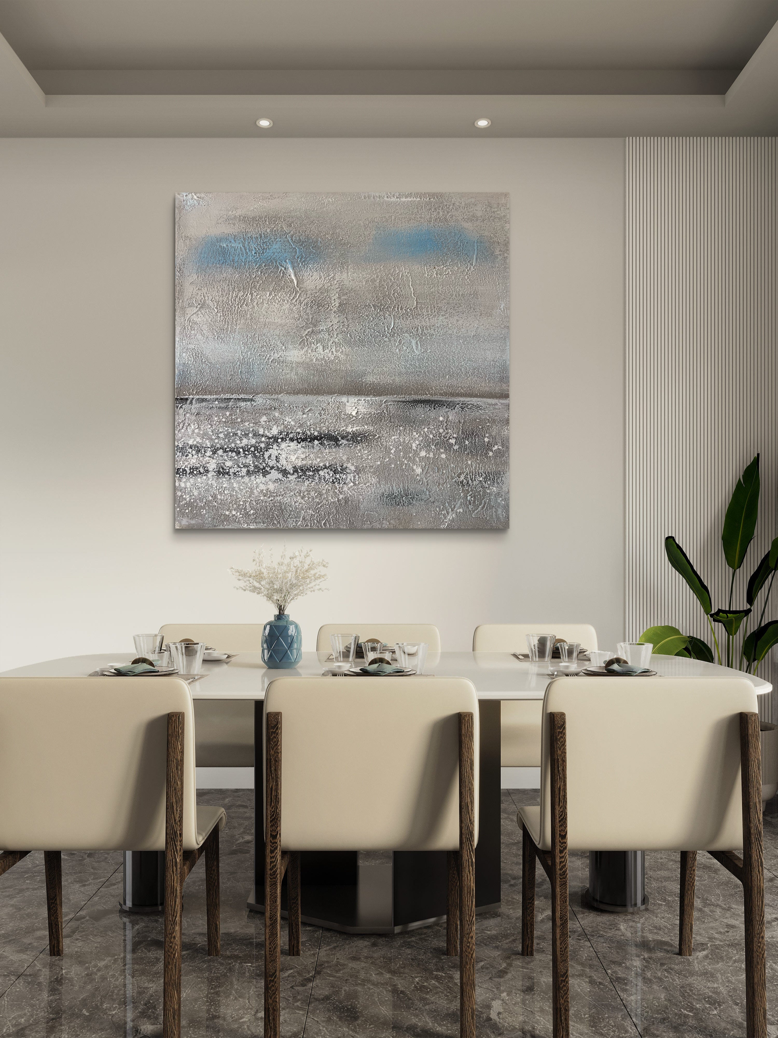Quiet Shore Texture / Textured Abstract Canvas Wall Art in Soft Grey & Blue | Modern Home Décor
