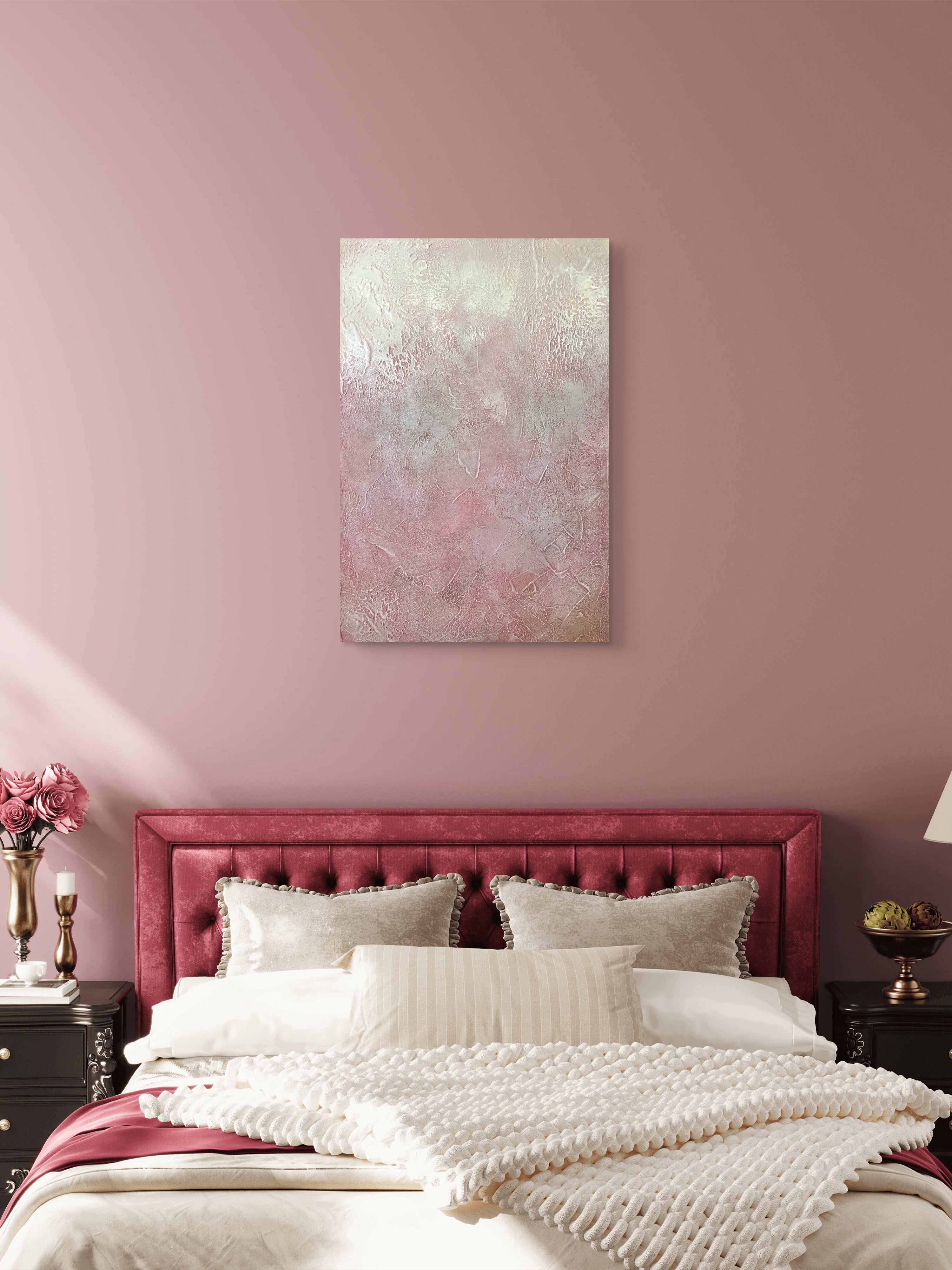 Blush Veil Texture / Textured Abstract Canvas Wall Art in Soft Blush & Neutral Tones | Modern Home Décor