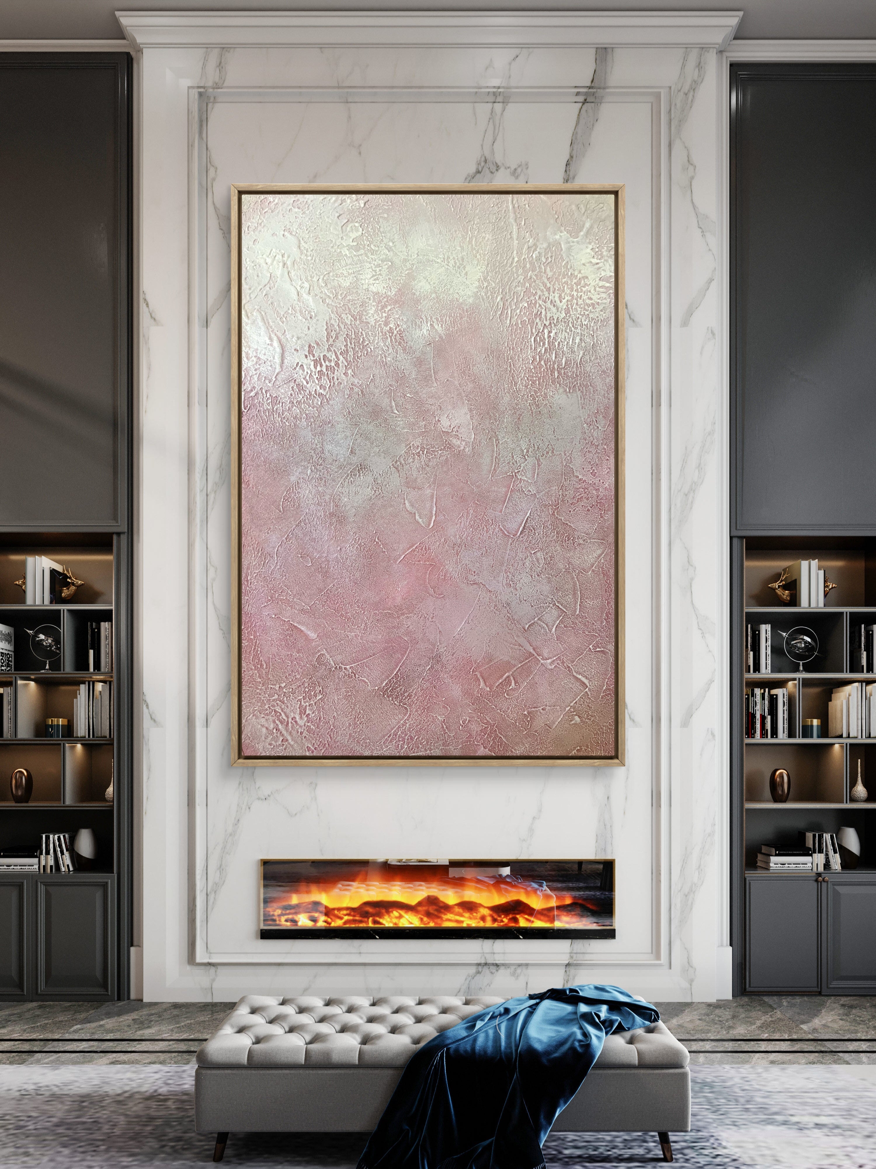 Blush Veil Texture / Textured Abstract Canvas Wall Art in Soft Blush & Neutral Tones | Modern Home Décor